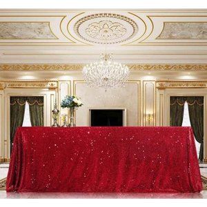 Red Sequin Tablecloth 60x102” Rectangle Wedding Dining Table Linen